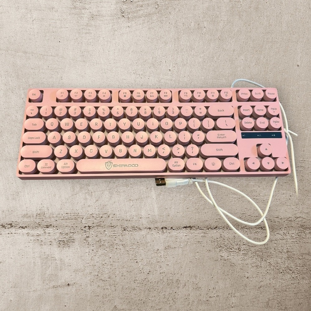 SHIPADOO K87 Pink Mechanical Gaming Keyboard 87 Key‎ Retro Round Keycaps USB